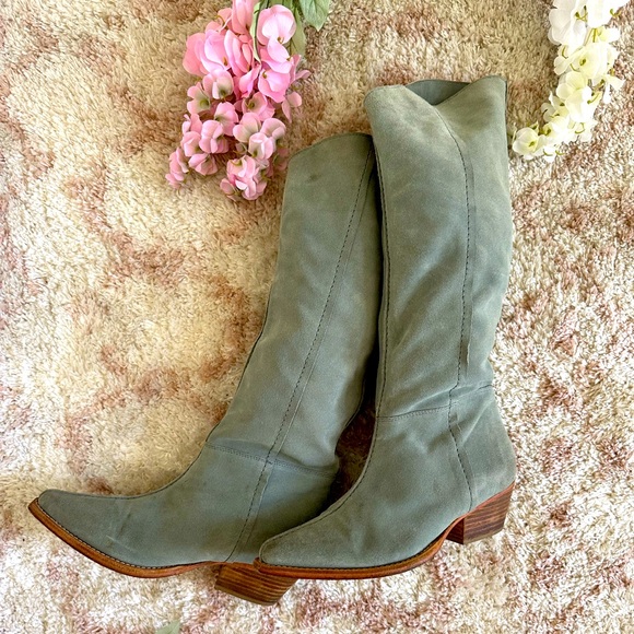 Free People Blue Sway Low Slouch Boots | Light Blue Suede | Women’s Size 39, EU - Picture 2 of 9